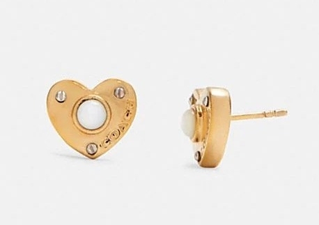 Coach Pearl Heart Padlock Stud Earrings心鎖珍珠耳環