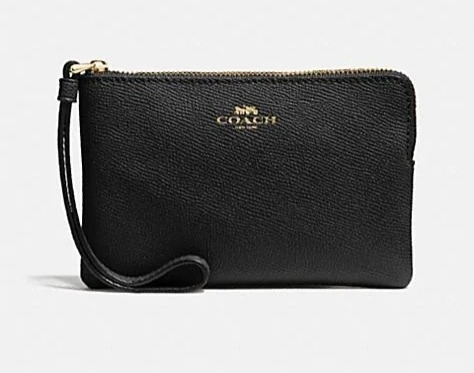 Coach純色單拉鏈手挽零錢包